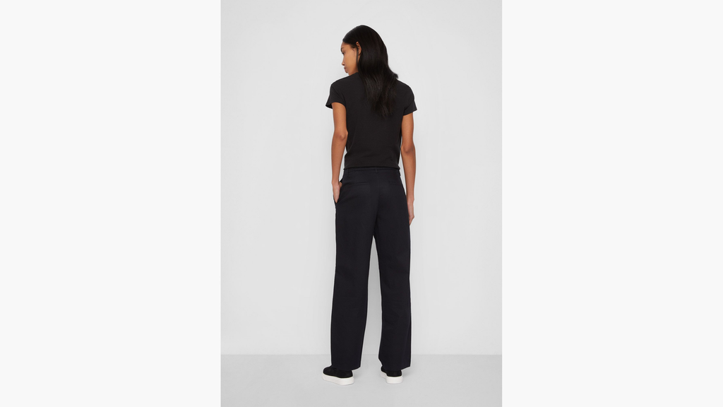 Pantalon kaki taille haute coupe droite pour femme