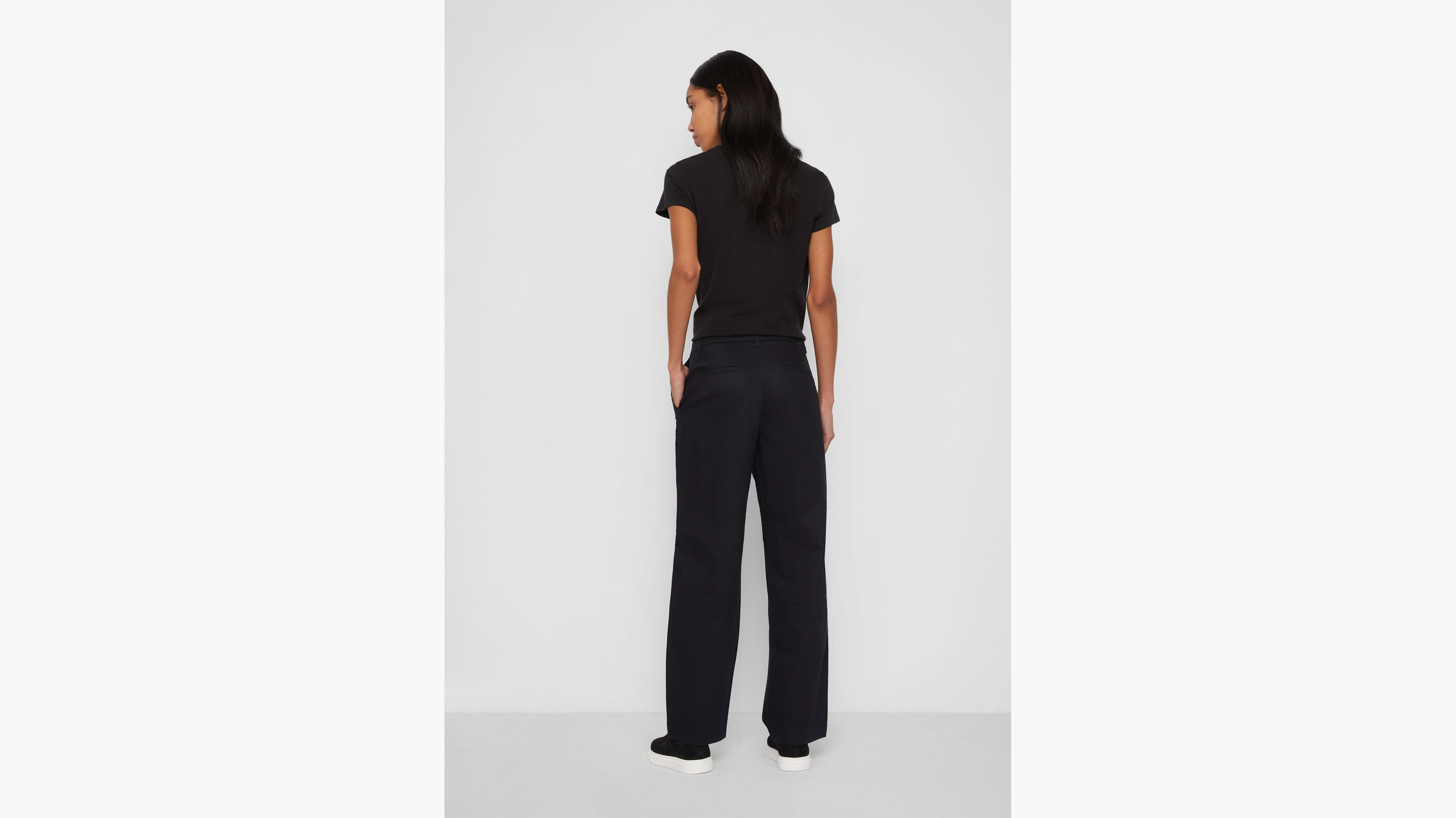 Pantalon kaki taille haute coupe droite pour femme