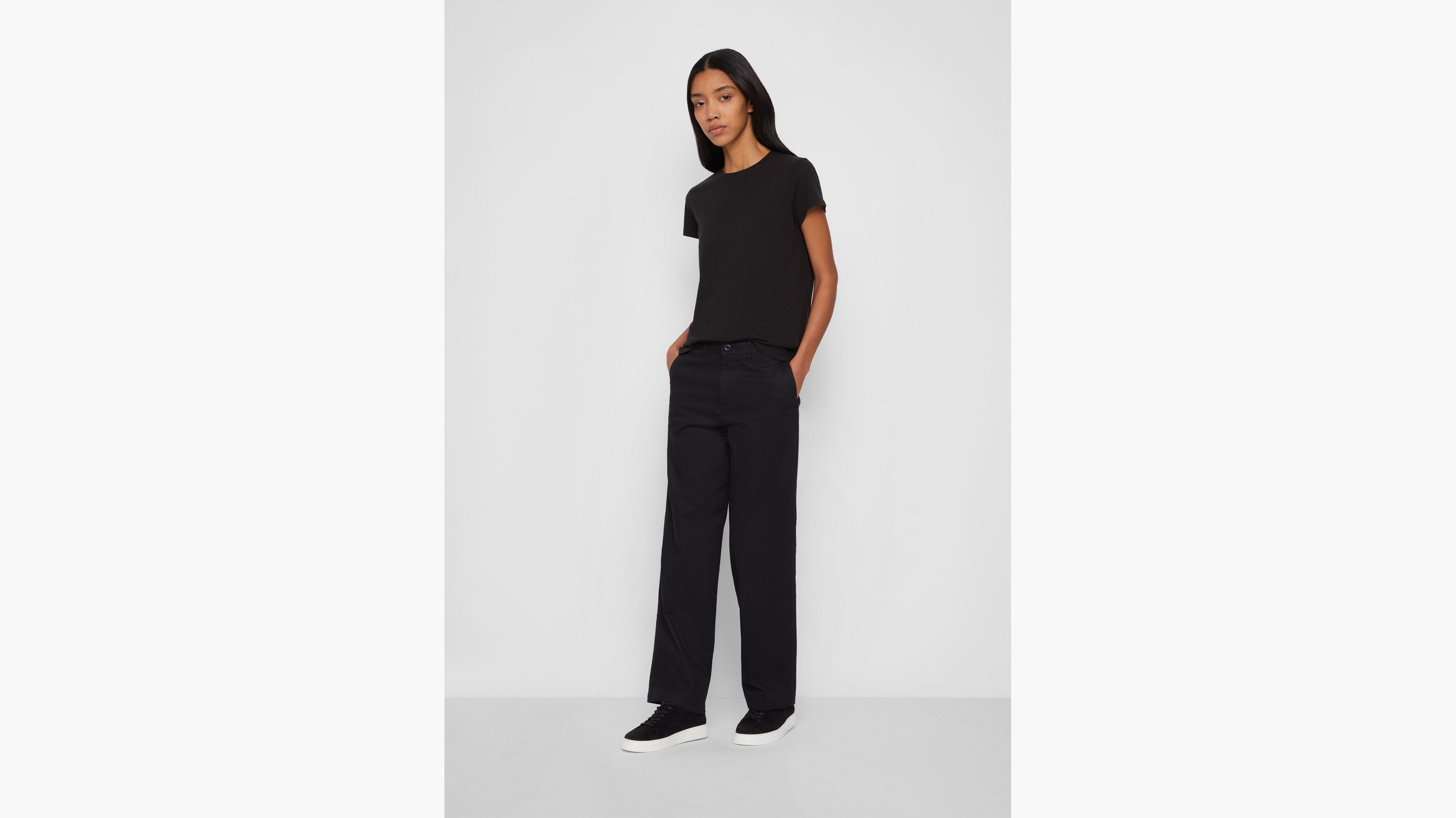 Pantalon kaki taille haute coupe droite pour femme