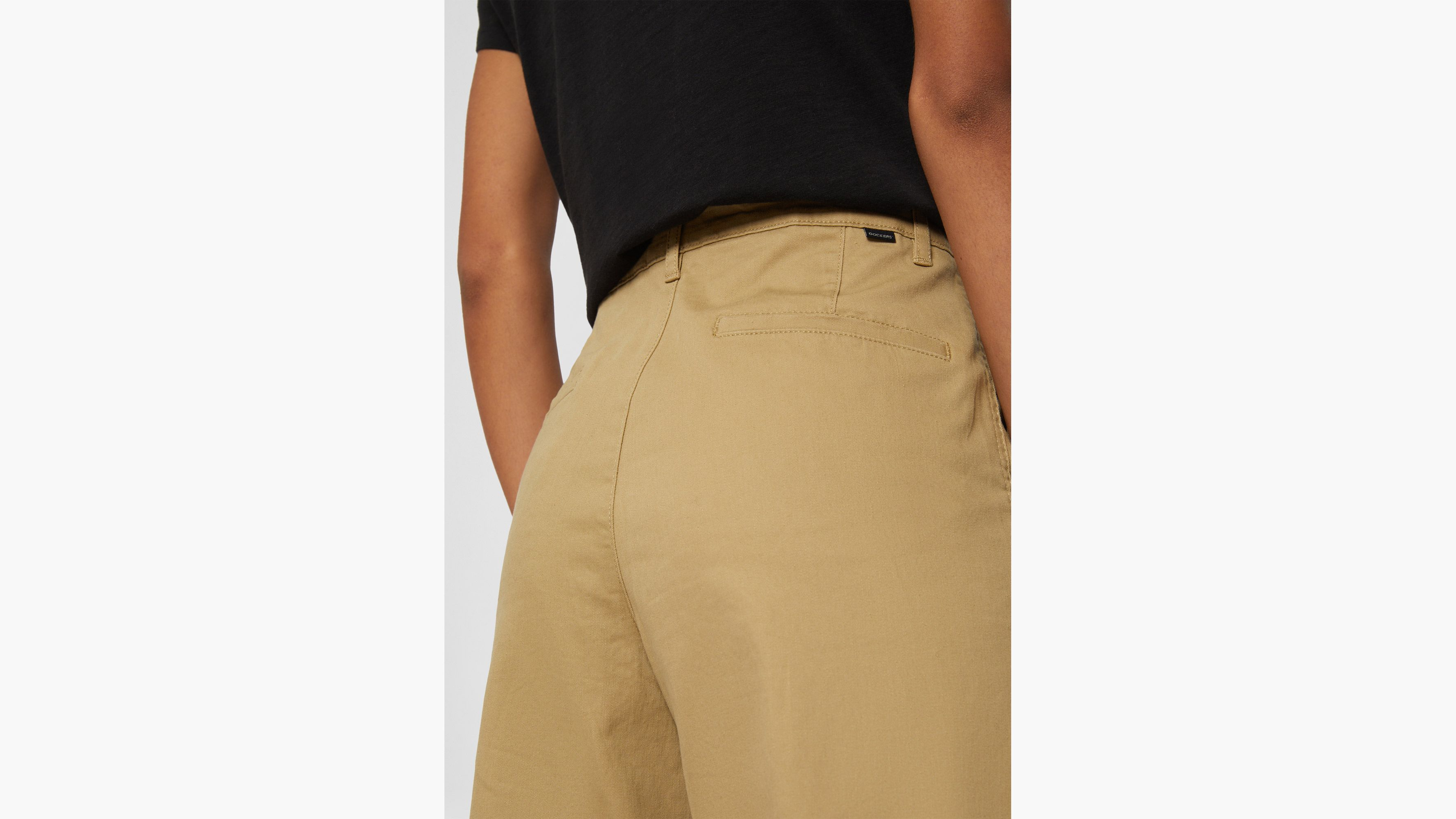Pantalon kaki taille haute coupe droite pour femme