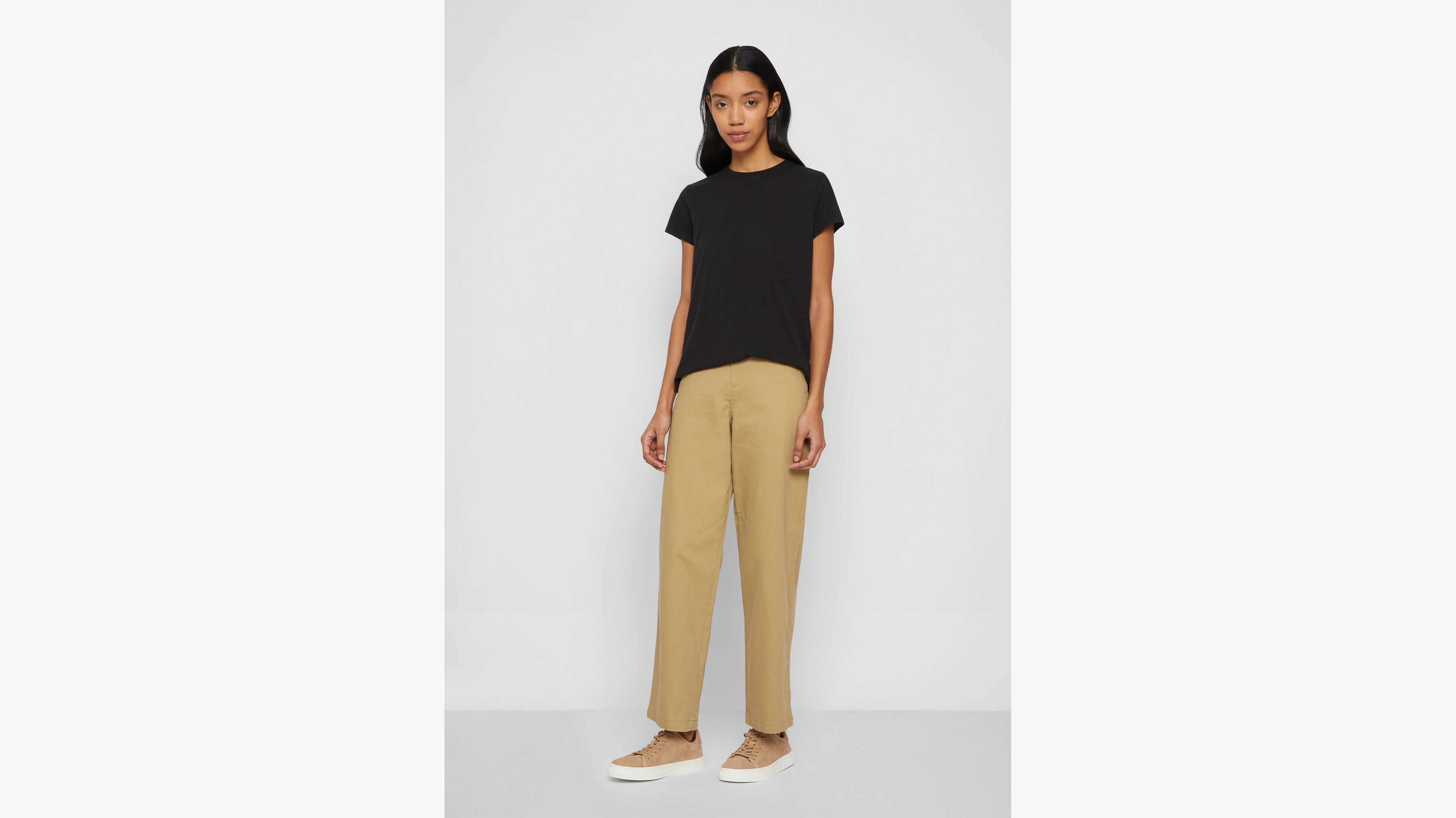 Pantalon kaki taille haute coupe droite pour femme
