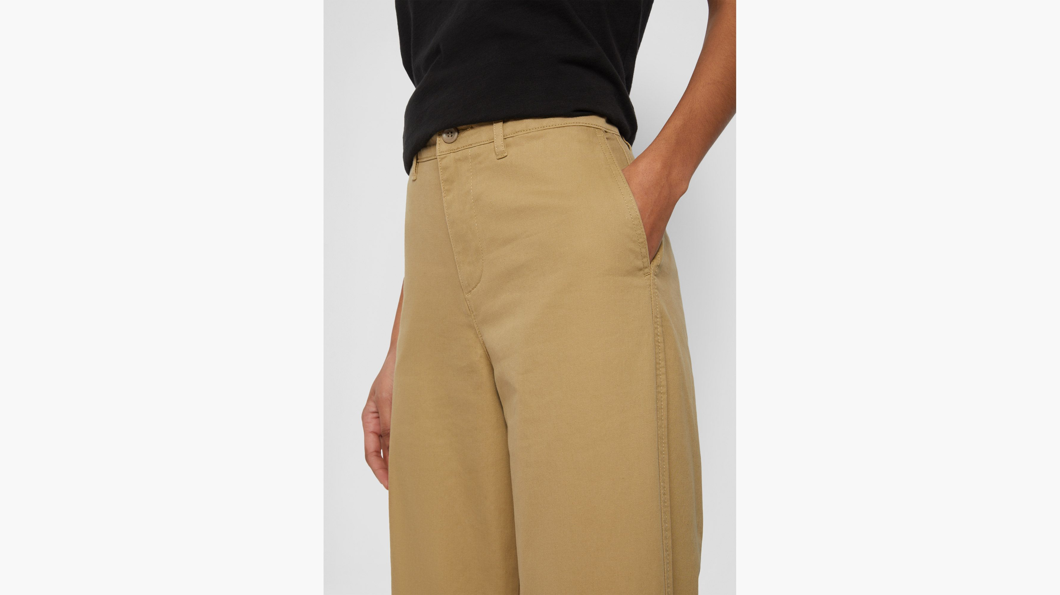 Pantalon kaki taille haute coupe droite pour femme