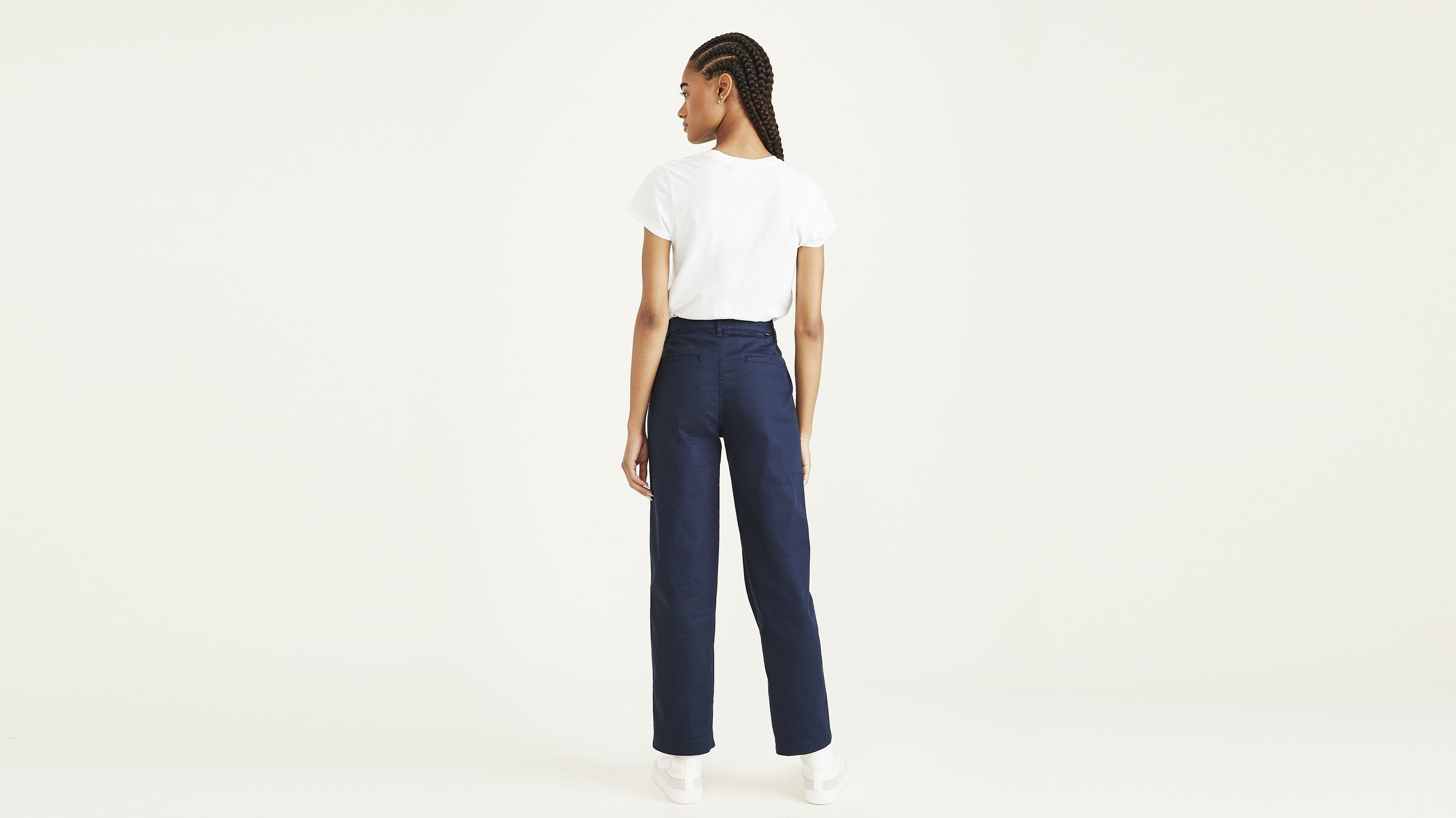 Pantalon kaki taille haute coupe droite pour femme