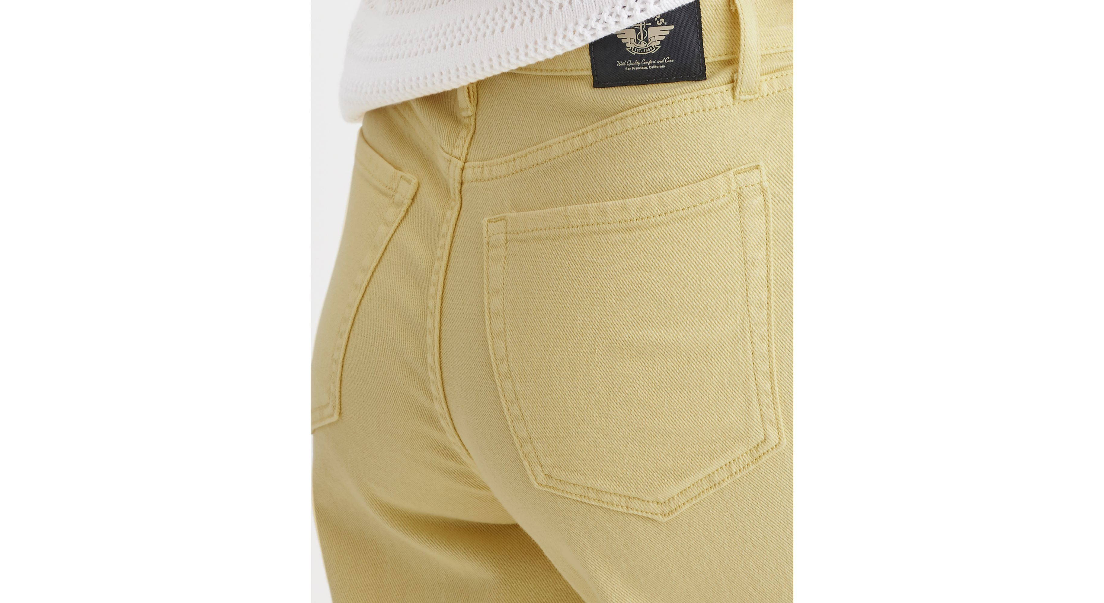 Pantalon coupe droite haute en jean pour femme