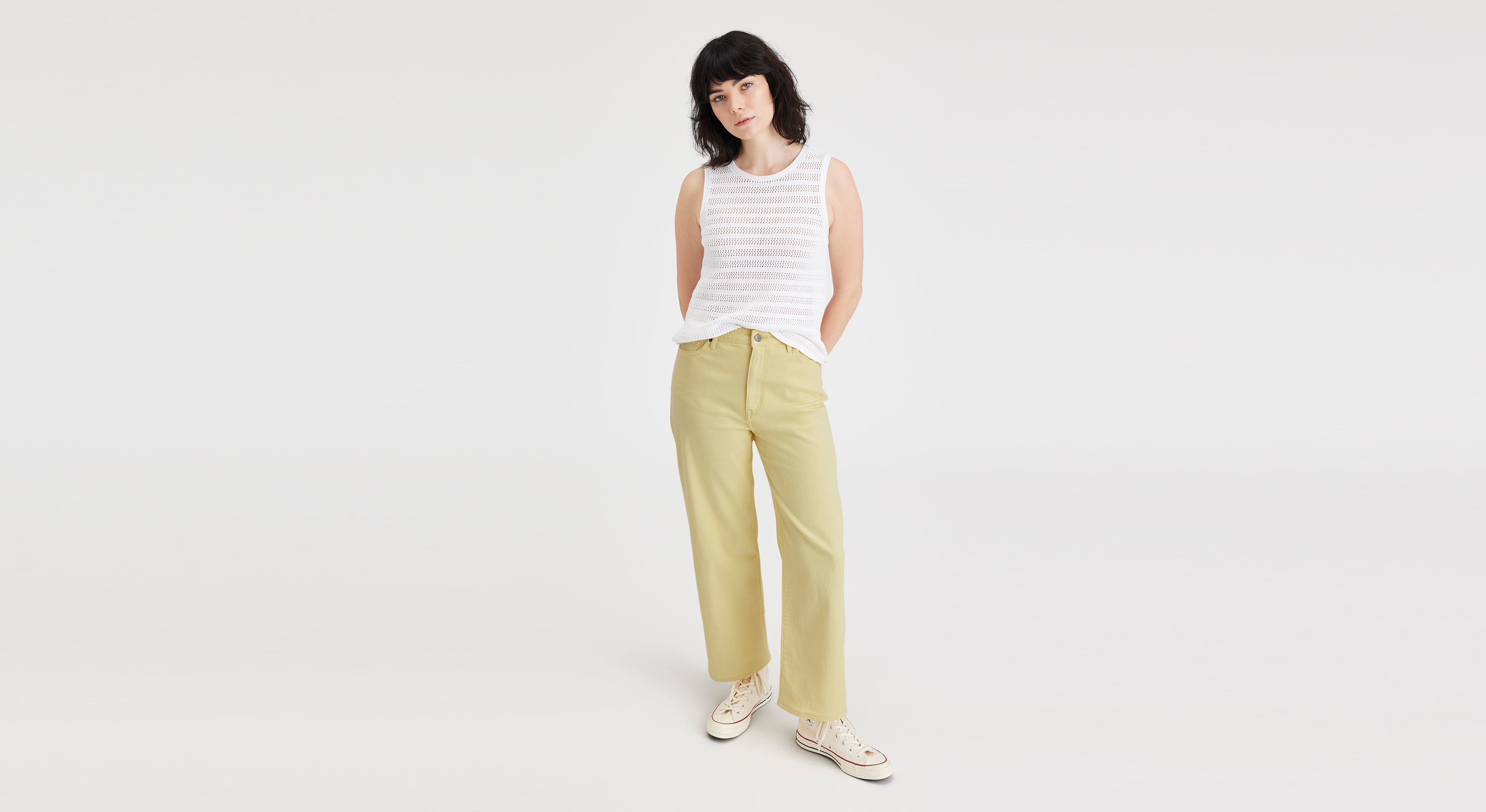 Pantalon coupe droite haute en jean pour femme