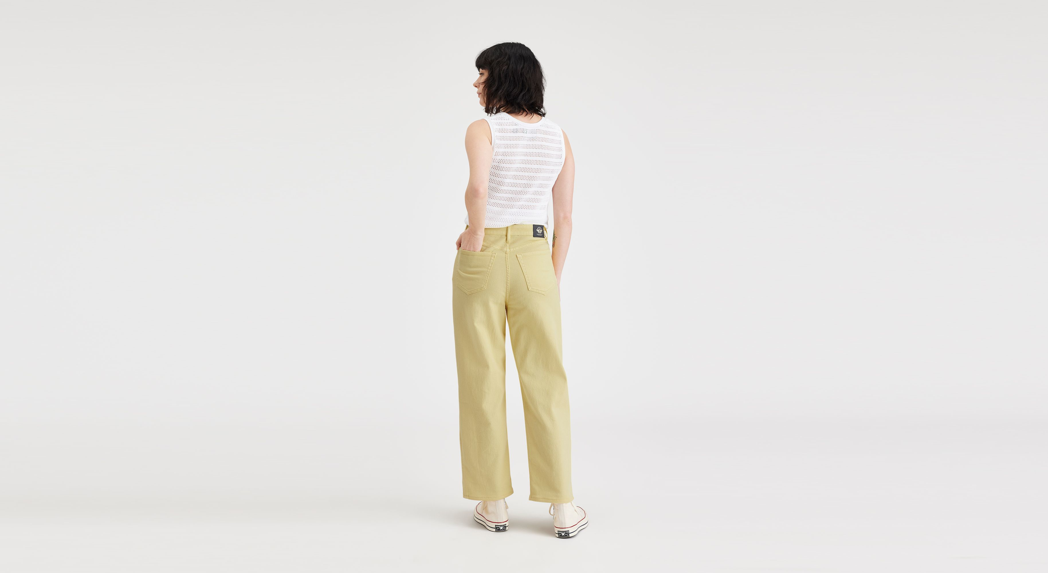 Pantalon coupe droite haute en jean pour femme