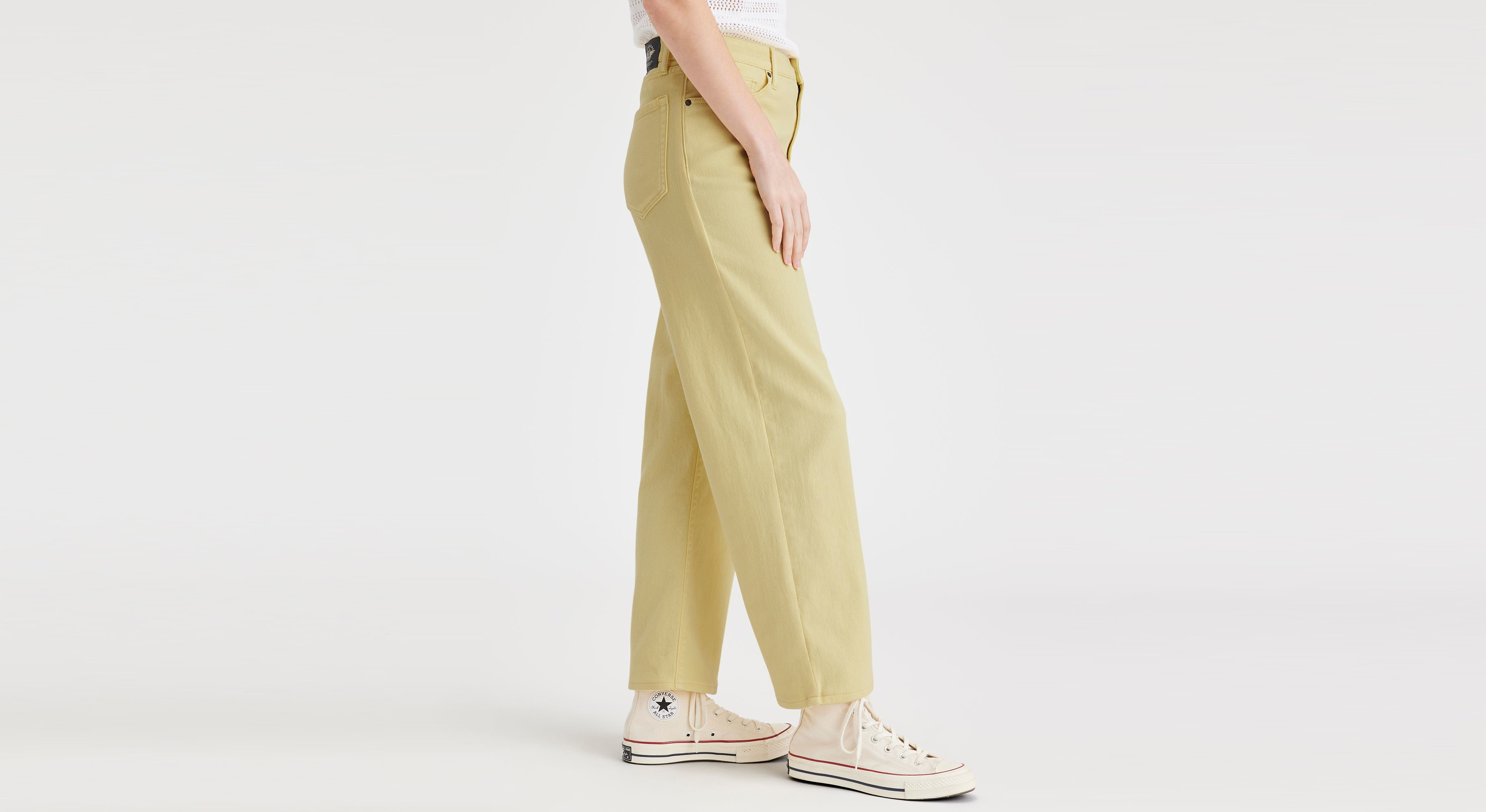 Pantalon coupe droite haute en jean pour femme