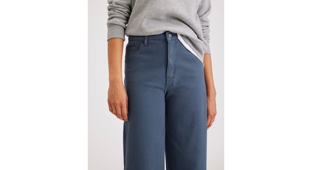 Pantalon coupe droite haute en jean pour femme