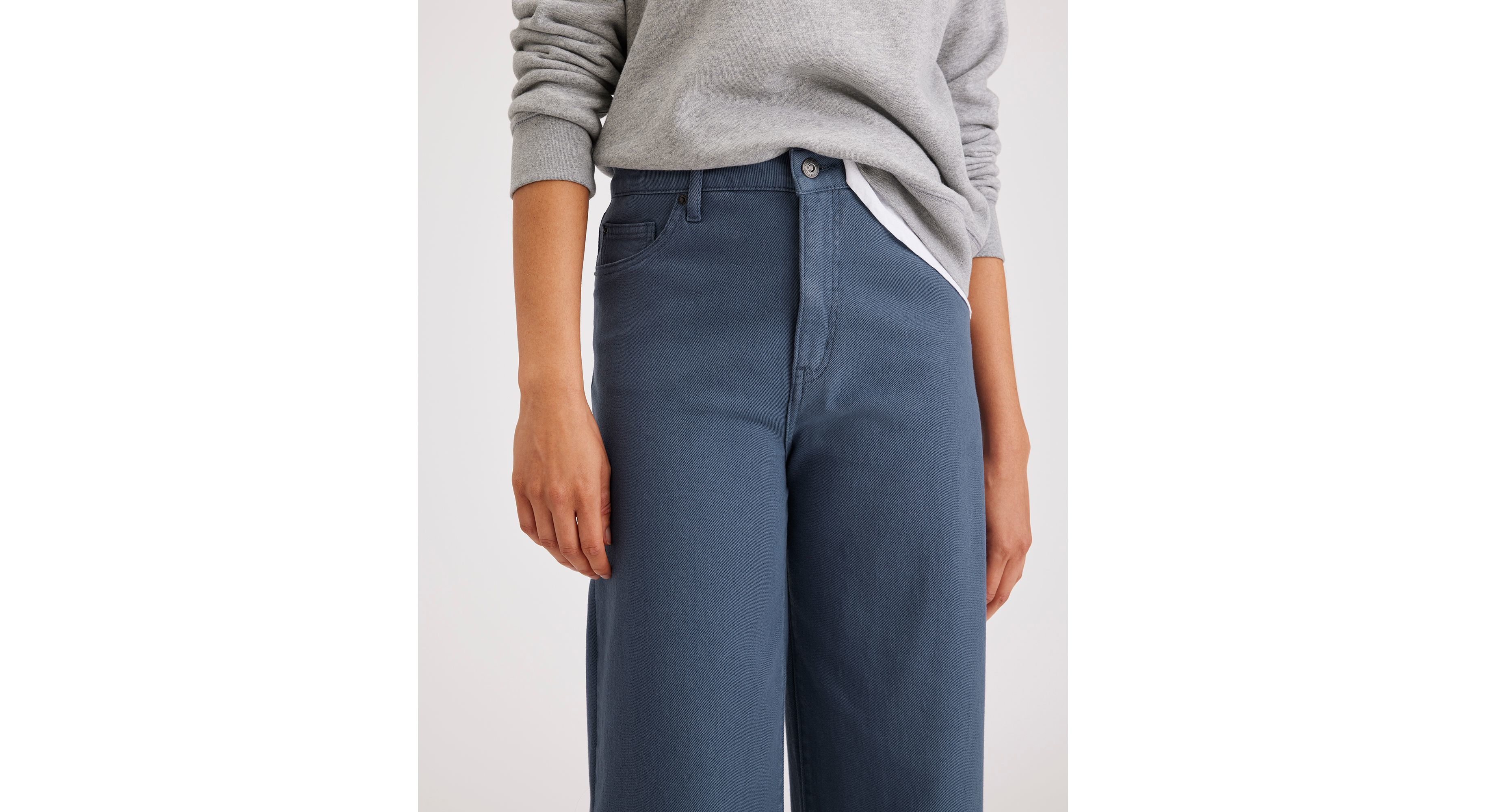 Pantalon coupe droite haute en jean pour femme