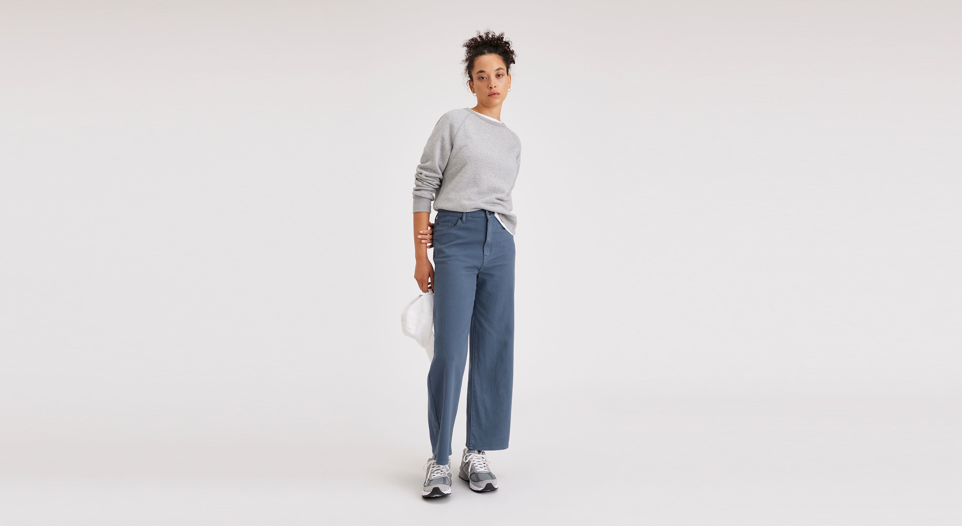 Pantalon coupe droite haute en jean pour femme