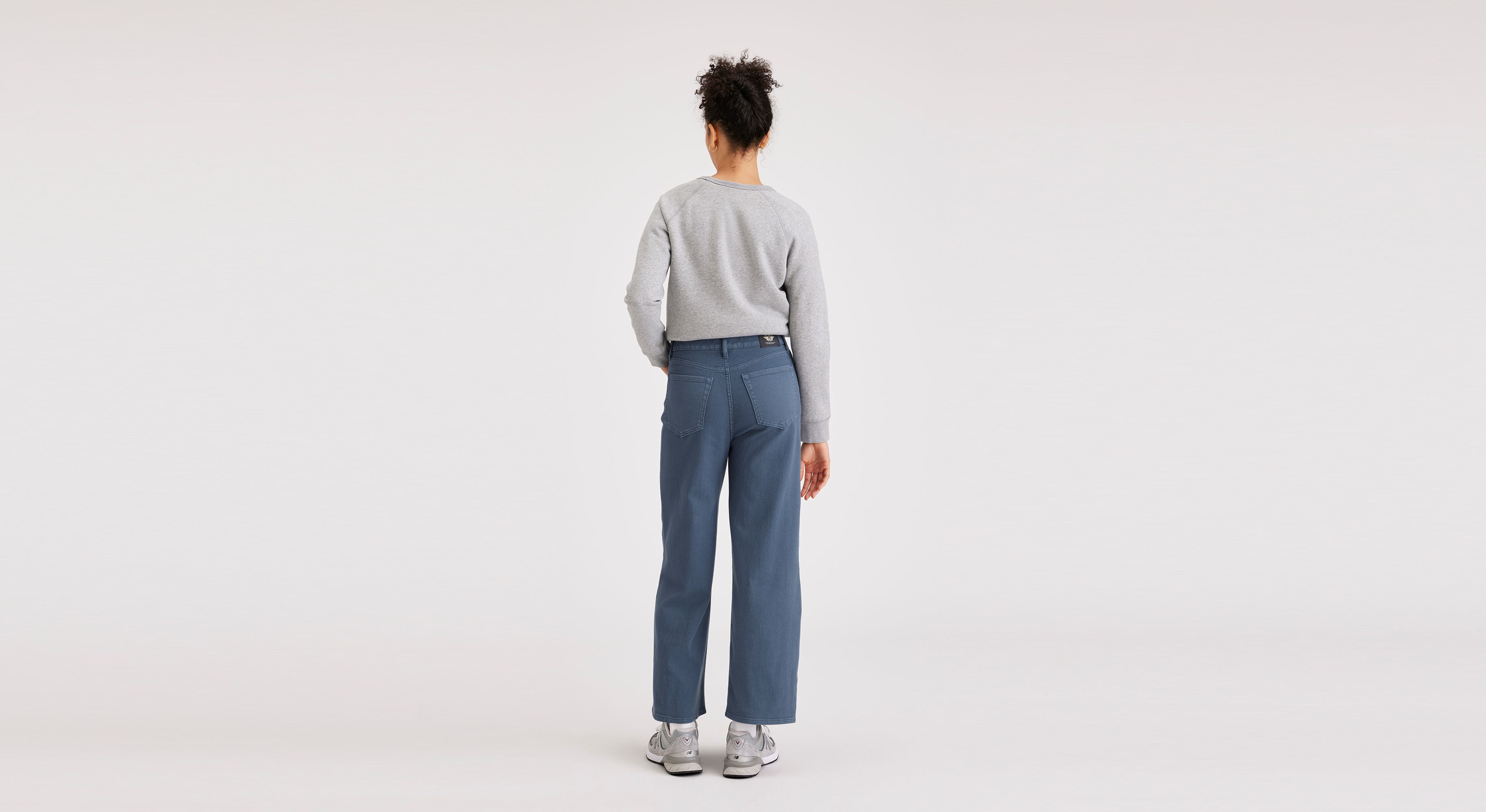 Pantalon coupe droite haute en jean pour femme
