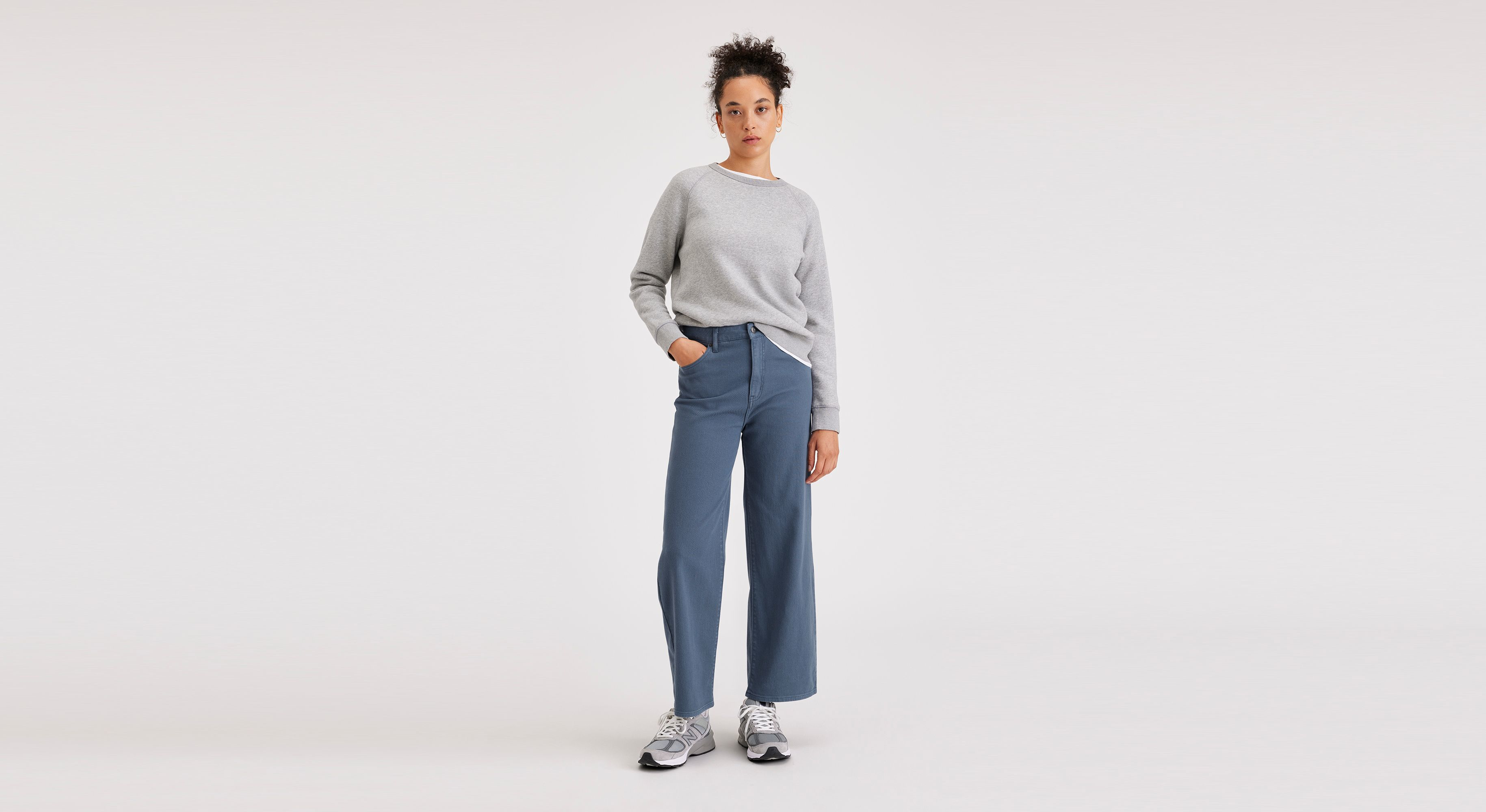 Pantalon coupe droite haute en jean pour femme